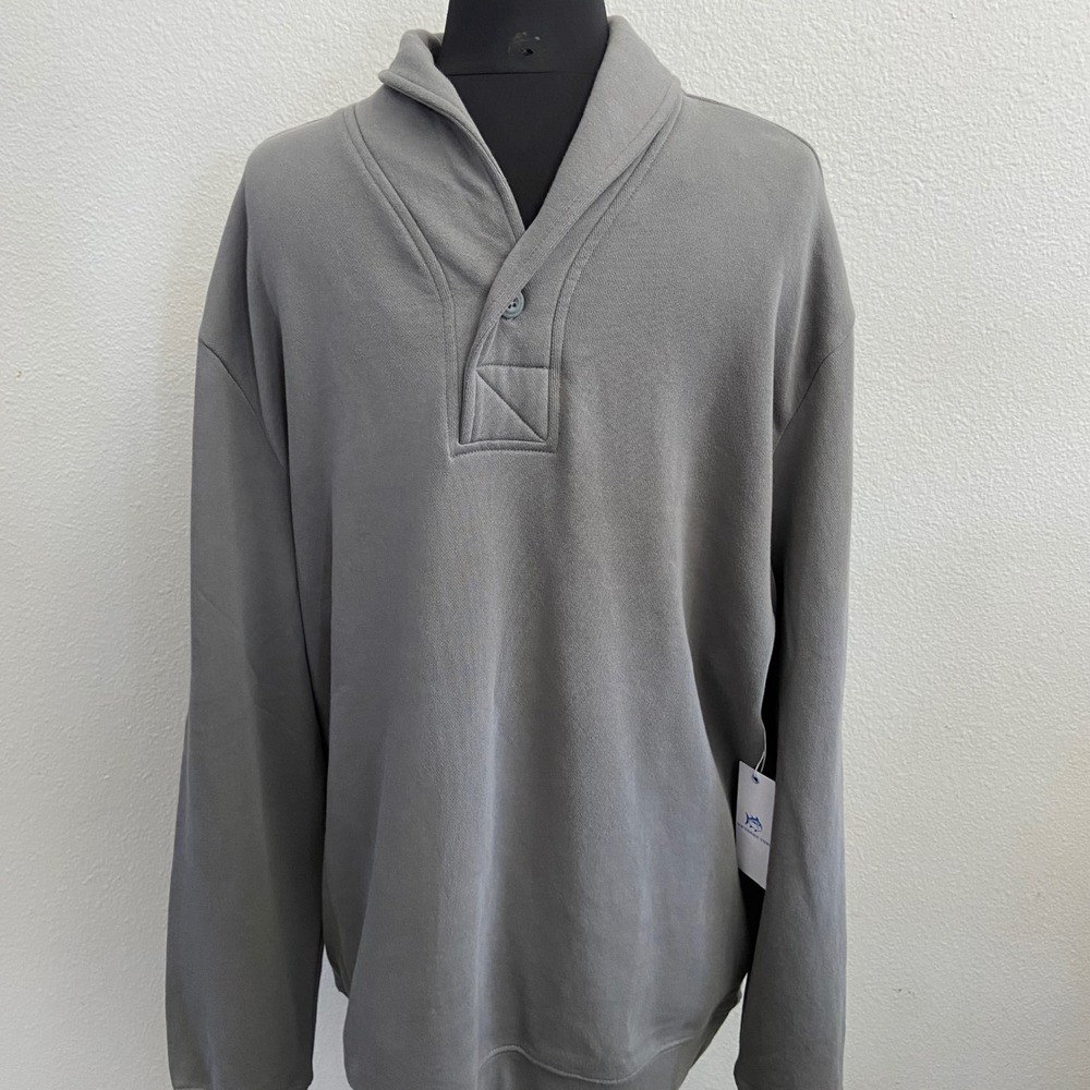 Southern Tide Mens XL Stanley Pullover Sweater Gray Shawl Collar Long Sleeve NEW